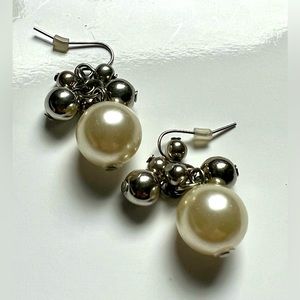 🦪Faux Pearl & Silver Tone Dangling Balls Drop Stud Earrings by Nice & Bella